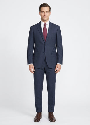 Napoli Mens 42L Navy Blue Check 100% Wool Classic Fit 2 Piece Suit