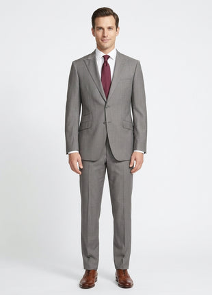 Napoli Mens Solid Gray 100% Wool Slim Fit 2 Piece Suit