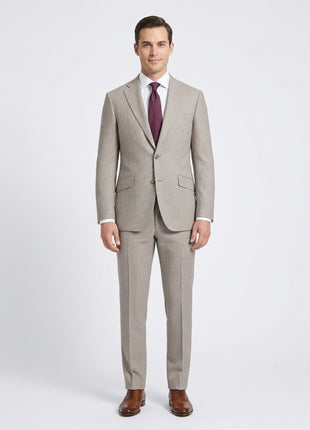 Napoli Mens Tan Houndstooth 100% Reda Wool Slim Fit 2 Piece Suit