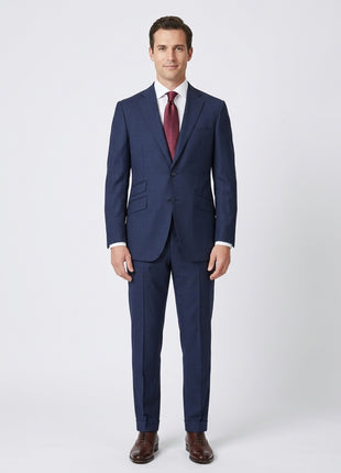 Napoli Mens 46L Navy Blue Plaid 100% Wool Slim Fit 2 Piece Suit