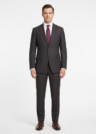 Napoli Mens 44L Brown Check Super 150s 100% Wool Slim Fit 2 Piece Suit