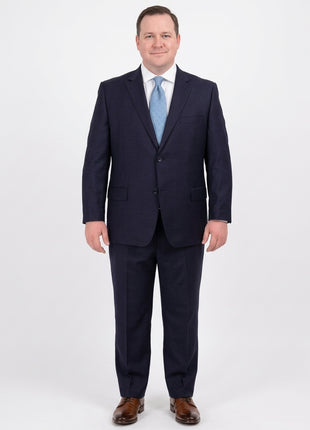 Men's Portly Fit Executive Cut Solid Navy Blue Two Button 2 Piece Wool Suit