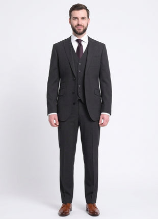 Napoli Mens Solid Charcoal Marzotto 100% Wool Slim Fit 3 Piece Suit