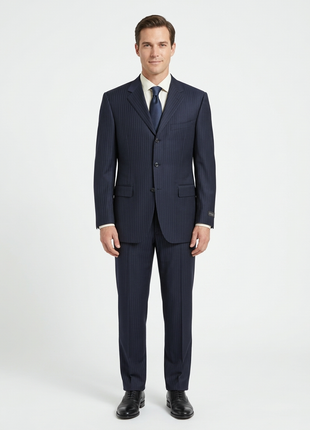 Canali Navy Pinstriped 100% Wool 3-Button Suit 40L