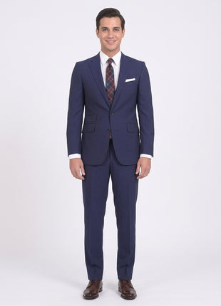 Napoli Slim Fit Solid Navy Blue Two Button Half Canvassed Wool Suit - The Suit Depot