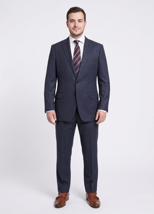 Blujacket Classic Fit Navy Blue Chalkstripe Two Button Half Canvassed Wool Suit