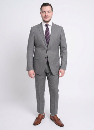 Blujacket Slim Fit Gray & Black Houndstooth Half Canvassed Vbc Wool Suit