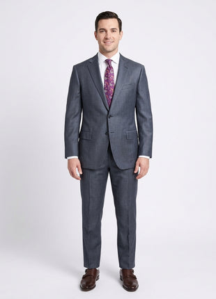 Blujacket Classic Fit Blue Textured Two Button Half Canvassed Wool Suit - The Suit Depot