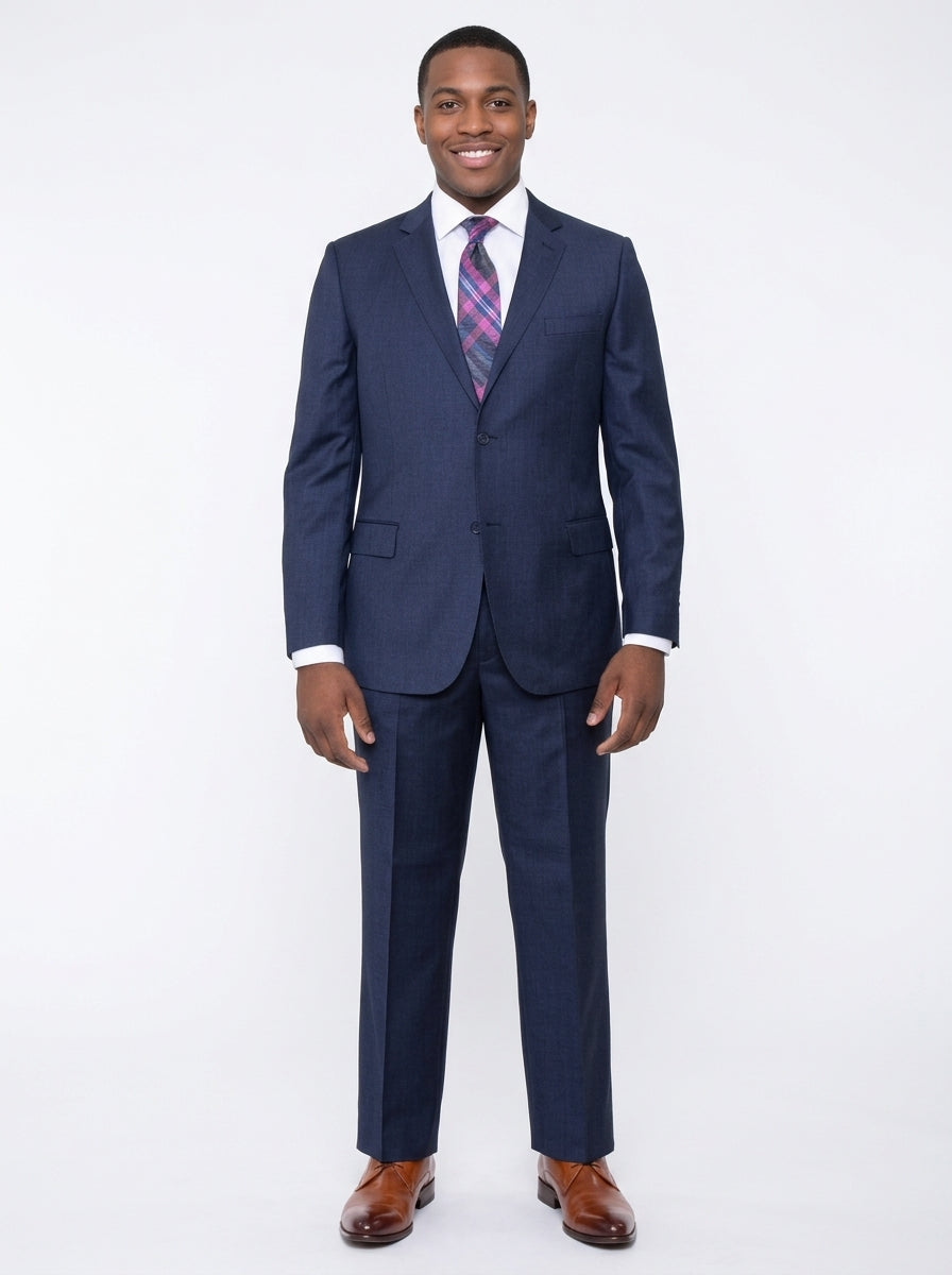 Zanetti Classic Fit Solid Navy Blue Two Button Wool Suit, 54L / 48W Zanetti Classic Fit Solid Navy Blue Two Button Wool Suit, 54L / 48W