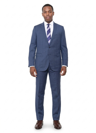 Slim Fit Blue Nailhead Two Button Wool Suit - The Suit Depot