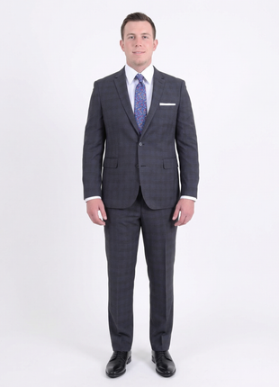 Extra Slim Fit Charcoal Gray Plaid Two Button Wool Blend Suit - The Suit Depot