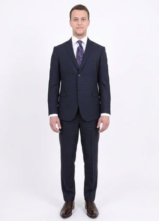 Zanetti Slim Fit Navy Blue Textured Two Button Wool Suit - The Suit Depot