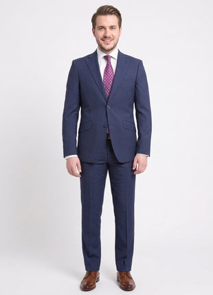 Ideal Slim Fit Blue Houndstooth Two Button Wool Suit