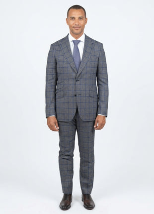 Slim Fit Grey Textured Marzotto Wool Peak Lapel Suit