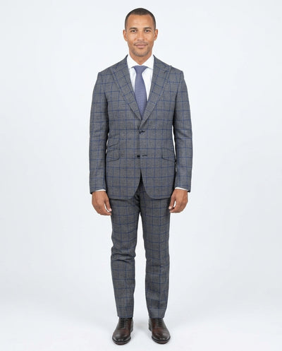 Slim Fit Grey Textured Marzotto Wool Peak Lapel Suit