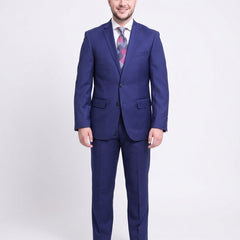 Private Label Slim Fit Solid Royal Blue Two Button Wool Suit With Pick Stitching - The Suit Depot