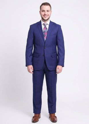 Private Label Slim Fit Solid Royal Blue Two Button Wool Suit With Pick Stitching - The Suit Depot