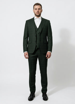 Canuti Green Windowpane Modern Fit Peak Lapel 3 Piece Suit