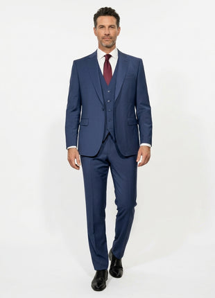 Cleo Luxor Indigo Blue Slim Fit Wool Stretch 3 Piece Suit