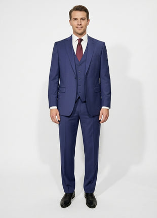 Cleo Luxor Indigo Blue Regular Fit Wool Stretch 3 Piece Suit