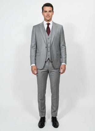 Cleo Luxor Ash Heather Gray Slim Fit Wool Stretch 3 Piece Suit