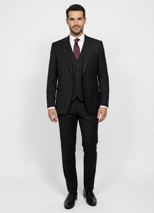 Cleo Luxor Black Slim Fit Wool Stretch 3 Piece Suit