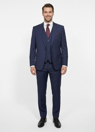 Cleo Luxor Blue Slim Fit Wool Stretch 3 Piece Suit
