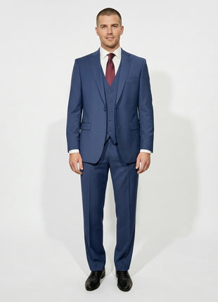 Cleo Luxor Blue Regular Fit Wool Stretch 3 Piece Suit