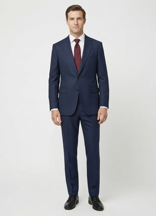 Centrion Mens Textured Navy Classic Fit Notch Lapels 2 Button Wool Suit