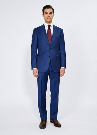 Centrion Mens Royal Blue Pinstripe Classic Fit 2 Button Wool Suit