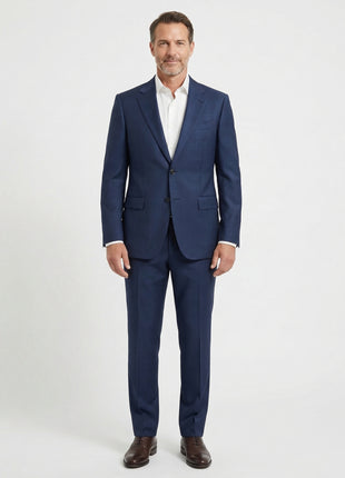 Centrion Mens Tonal Windowpane Navy Peak Lapels Classic Fit 2 Button Wool Suit