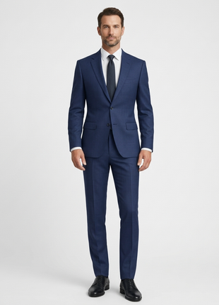Centrion Mens Tonal Windowpane Navy Notch Lapels Slim Fit 2 Button Wool Suit