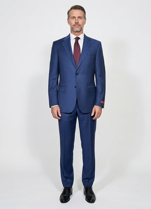 Centrion Mens Cobalt Blue Tonal Stripe Notch Lapels Slim Fit 2 Button Wool Suit