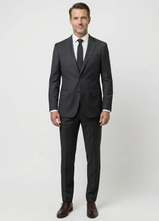 Centrion Mens Solid Black Fine Twill Weave Notch Lapels Classic Fit 2 Button Wool Suit