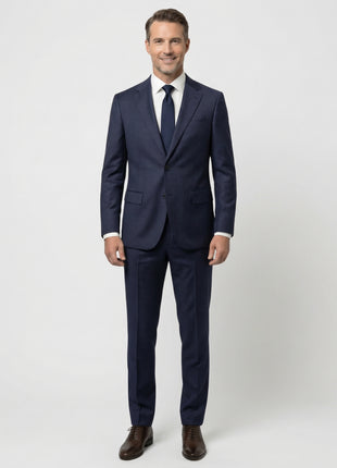 Centrion Mens Navy Subtle Tonal Plaid Notch Lapels Classic Fit 2 Button Wool Suit