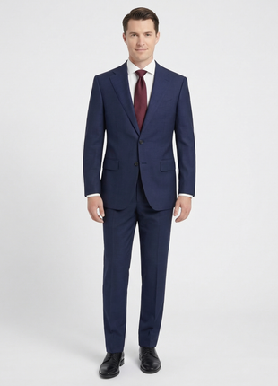 Tovaglia Mens Dark Navy Tonal Check Classic Fit  Notch Lapel Wool 2-Button Suit