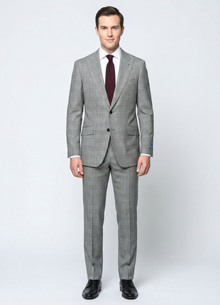 Tovaglia Mens Black & White Glen Plaid Classic Fit Peak Lapel Wool 2-Button Suit