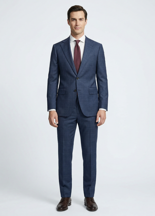 Mazara Mens Blue Plaid With Brown Windowpane Classic Fit Notch Lapel Wool 2-Button Suit