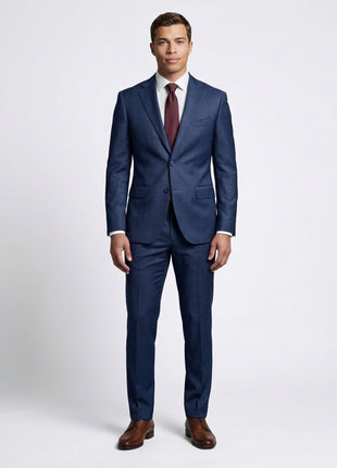 Joseph Bach Mens Blue Plaid Half-Canvassed Slim Fit Notch Lapels 2 Button Wool Suit