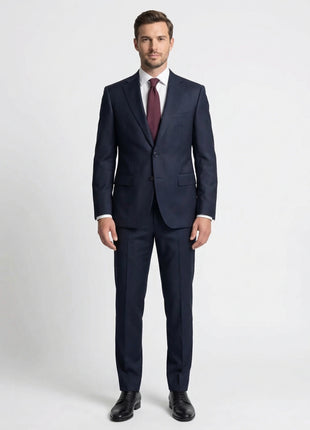 Cardeliano Mens Dark Blue Pinstripe Classic Fit Notch Lapels 2 Button Wool Suit