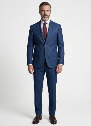 Joseph Bach Mens Blue Microcheck Half-Canvassed Classic Fit Notch Lapels 2 Button Wool Suit