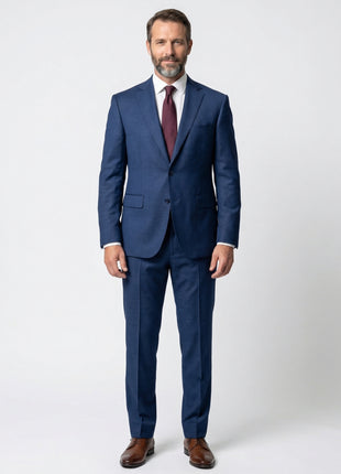 Joseph Bach Mens Blue Textured Half-Canvassed Classic Fit Notch Lapels 2 Button Wool Suit