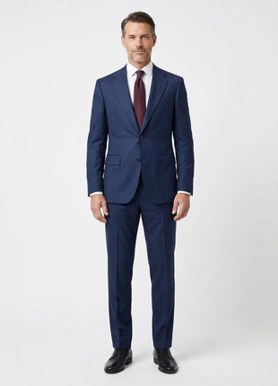 Centrion Mens Blue Textured Classic Fit Notch Lapels 2 Button Stretch Wool Silk Blend Suit