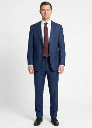 Centrion Mens Blue Textured Classic Fit Notch Lapels 2 Button Wool Suit