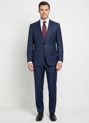 Centrion Mens Blue Textured Weave Classic Fit Notch Lapels 2 Button Wool Suit