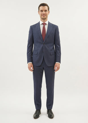 Centrion Men's Blue Windowpane Classic Fit Notch Lapels 2 Button Wool Suit