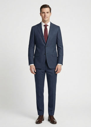 Centrion Mens Blue Textured Classic Fit Notch Lapels 2 Button Wool Suit