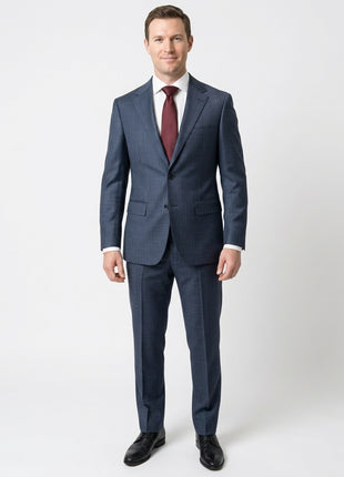 Centrion Men's Blue Glen Plaid Classic Fit Notch Lapels 2 Button Wool Suit