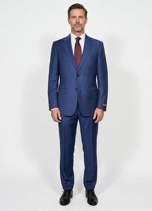 Centrion Mens Cobalt Blue Tonal Stripe Notch Lapels Classic Fit 2 Button Wool Suit