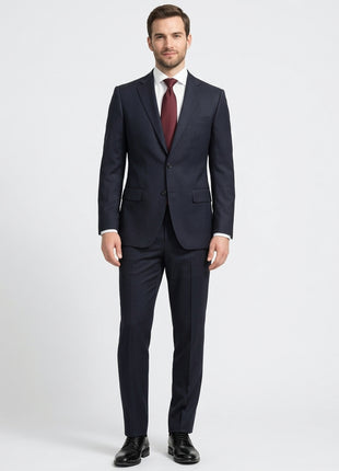 Centrion Mens Dark Blue Herringbone Stripe Notch Lapels Classic Fit 2 Button Wool Suit